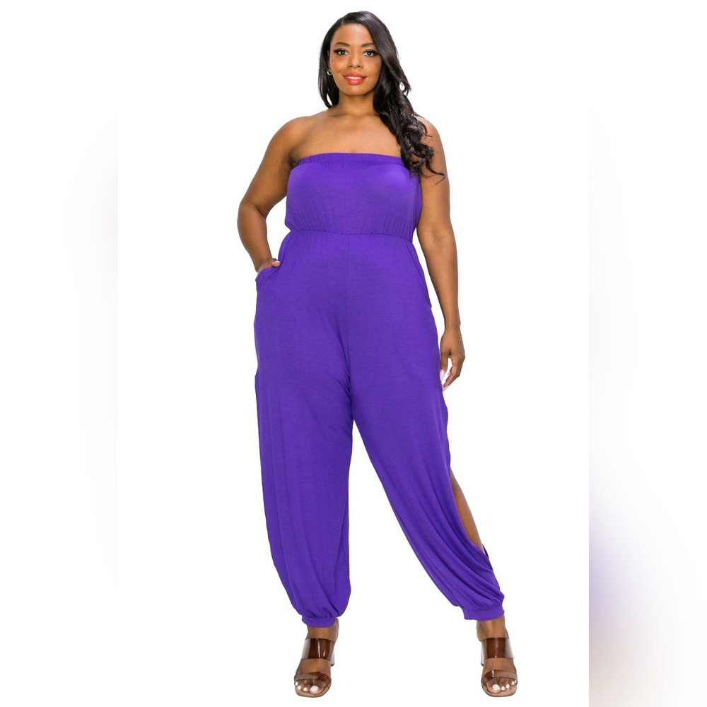 NEW NWOT LIVD Apparel Plus Size Purple Boucie  Jumpsuit w/ leg slits Sz 3XL